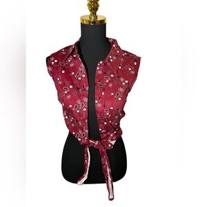 Collectif Burgundy Western Paisley Button up Blouse